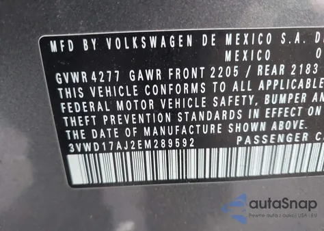 2014 Volkswagen Jetta из США, поврежденный, VIN 3VWD17AJ2EM289592